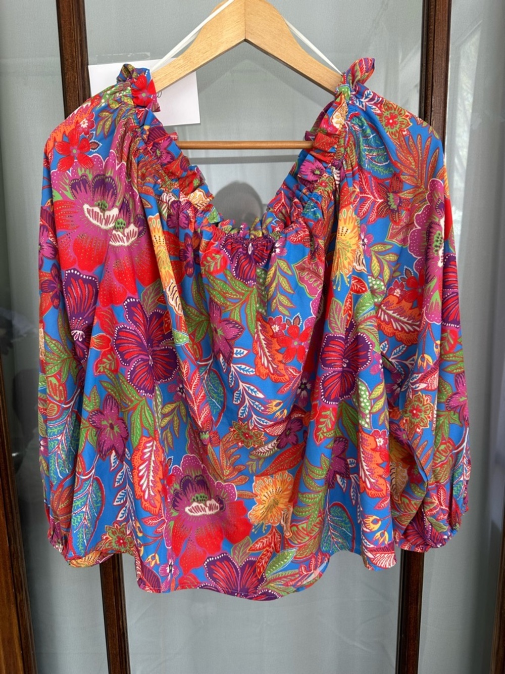 New Flying Tomato Floral Print Blouse Large Off Shoulder Vibrant Tropical Colors